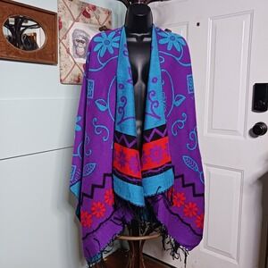 Urban CoCo Women's Printed Tassel Open Front Poncho Cape Wrap Shawl - One Size